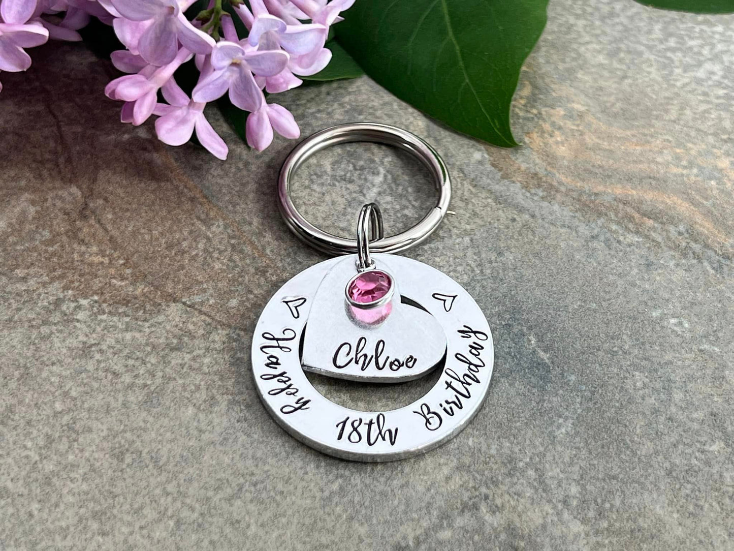 Girls 18th Birthday Gift, Eighteenth Birthday Keyring, Personalised Keyring with Birthstone
