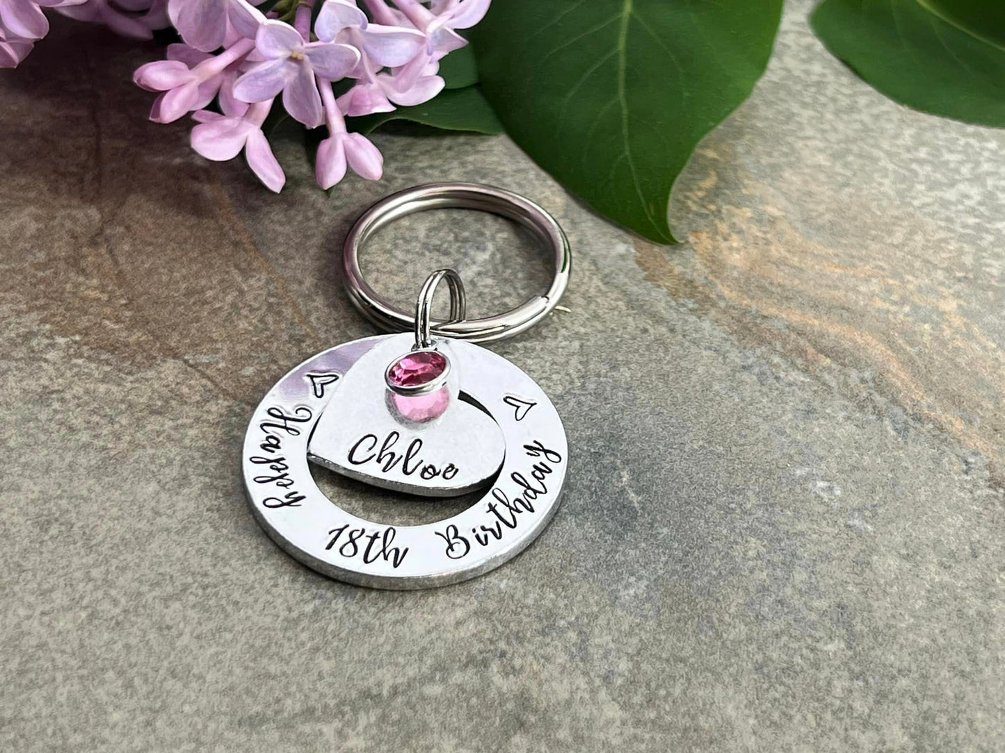 Girls 18th Birthday Gift, Eighteenth Birthday Keyring, Personalised Keyring with Birthstone