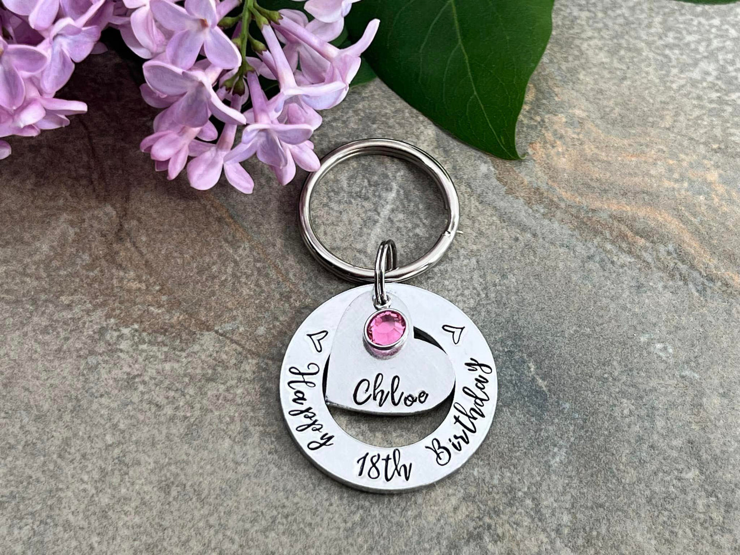 Girls 18th Birthday Gift, Eighteenth Birthday Keyring, Personalised Keyring with Birthstone