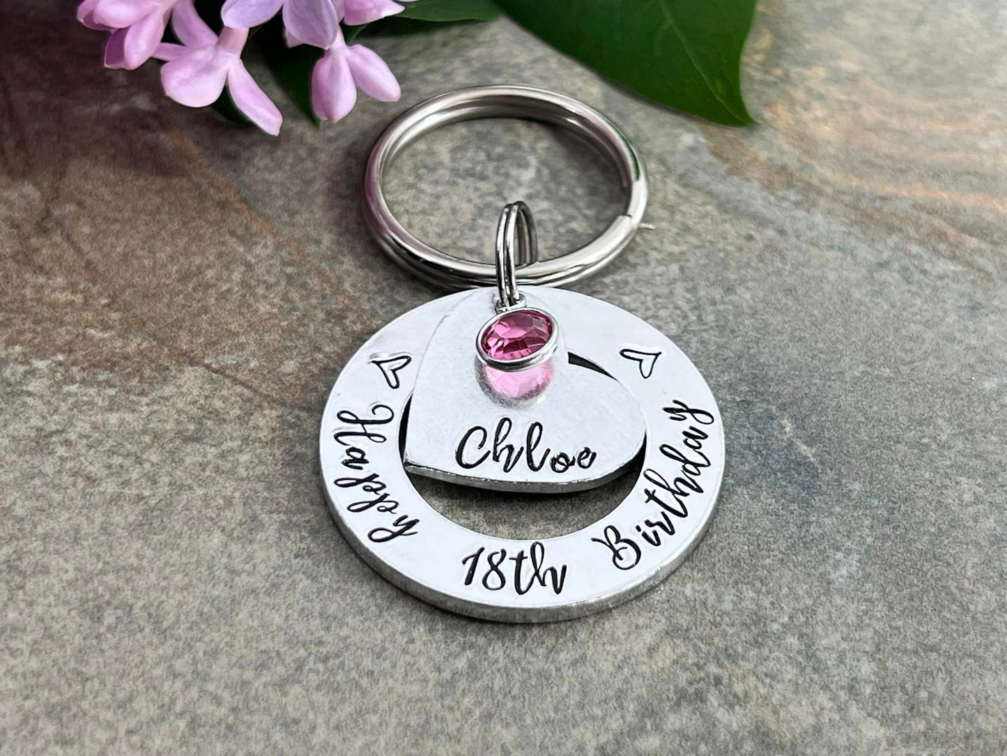 Girls 18th Birthday Gift, Eighteenth Birthday Keyring, Personalised Keyring with Birthstone