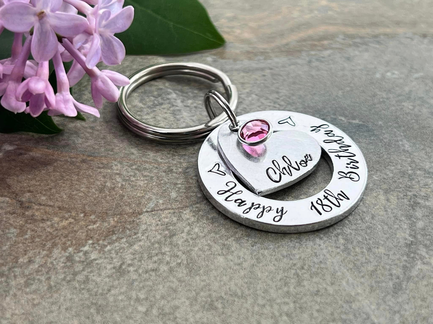Girls 18th Birthday Gift, Eighteenth Birthday Keyring, Personalised Keyring with Birthstone