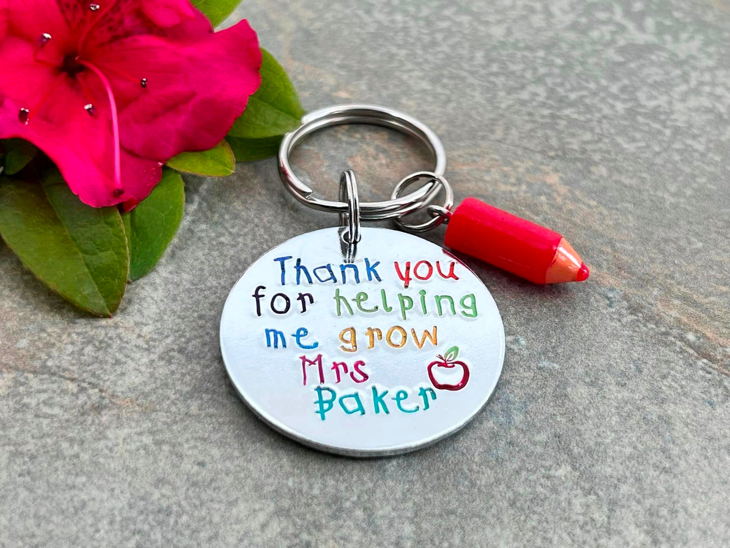 'Thank you for helping me grow' Teacher's Keyring