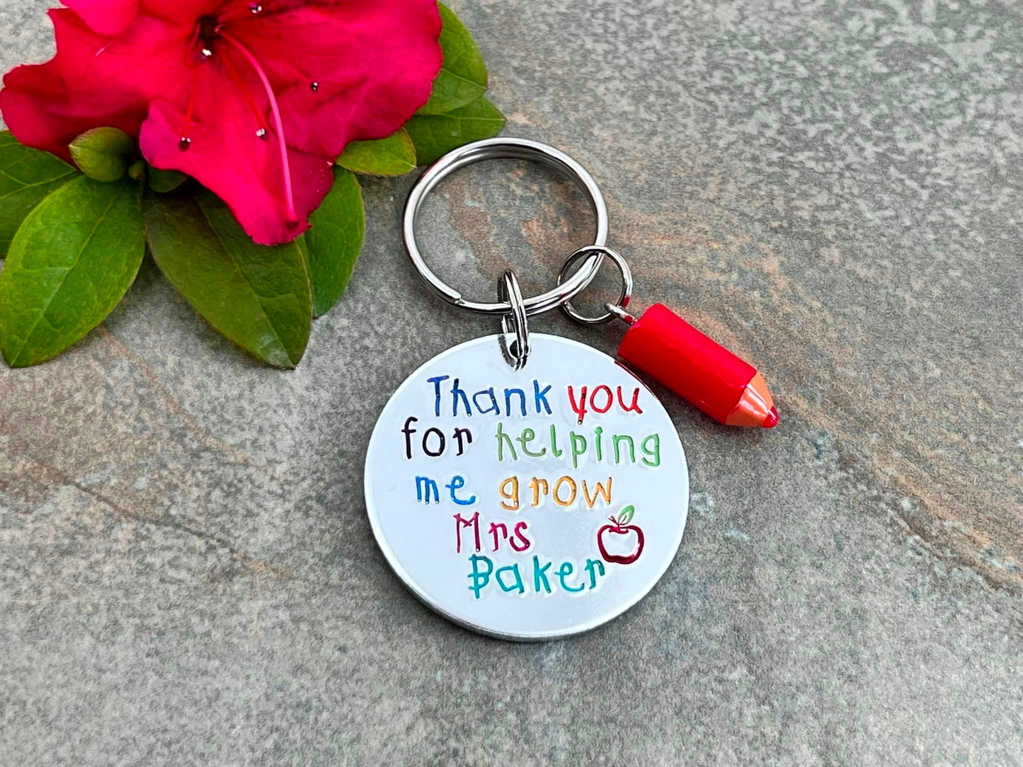 'Thank you for helping me grow' Teacher's Keyring