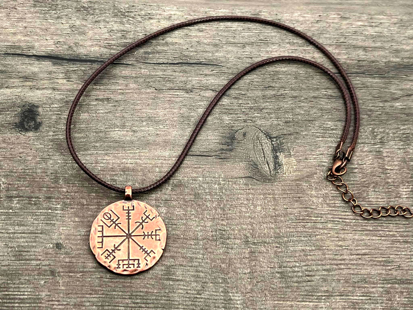 Icelandic Vegvísir wayfinder compass copper pendant necklace