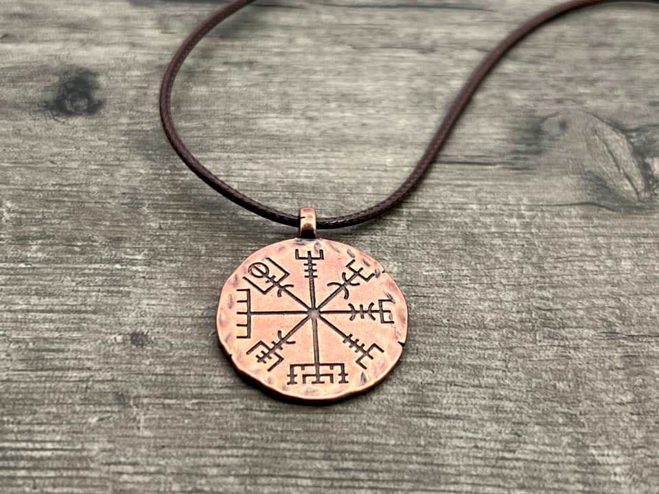 Icelandic Vegvísir wayfinder compass copper pendant necklace