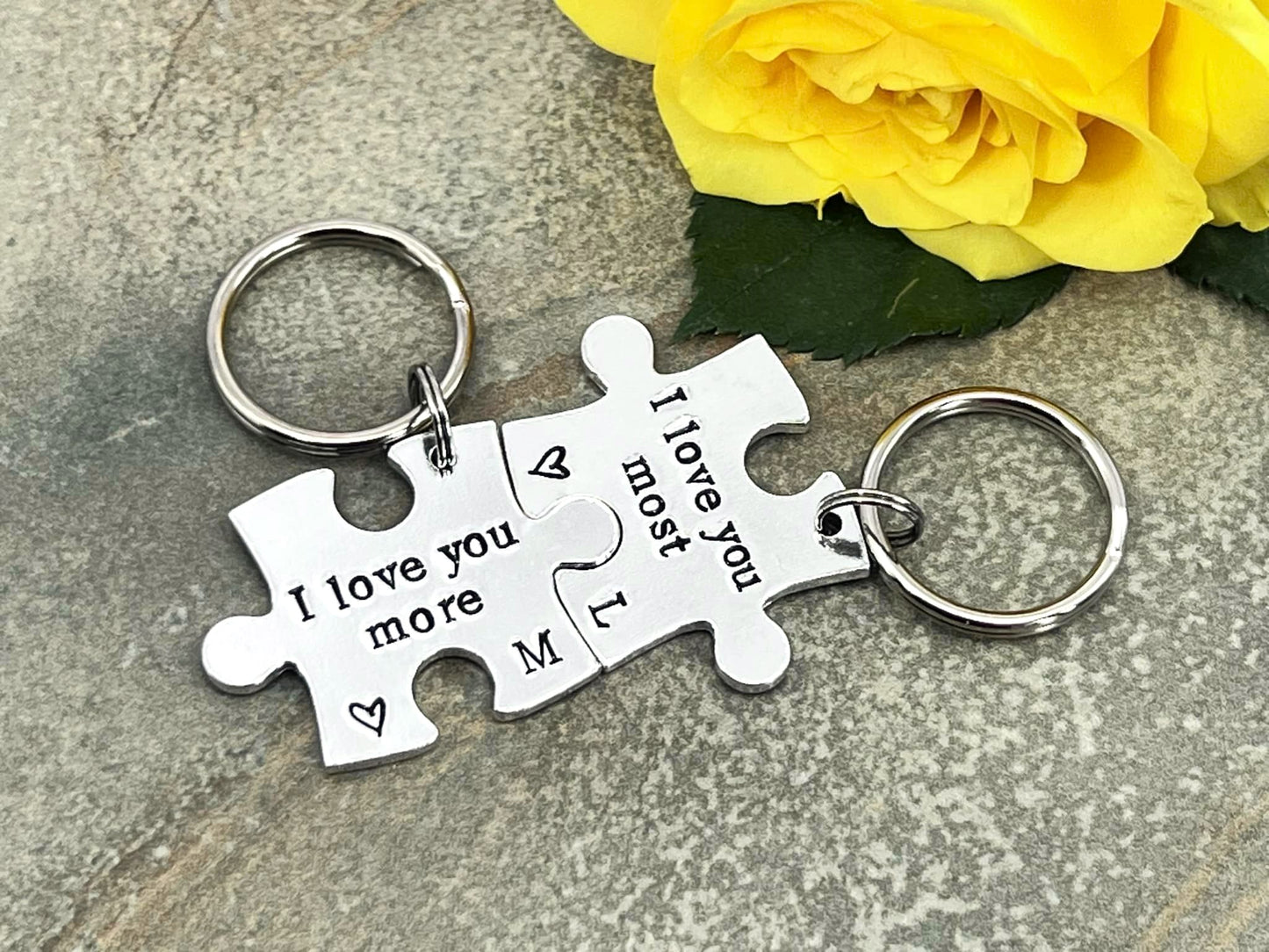 'I Love You More/Most' Puzzle Keyring Set