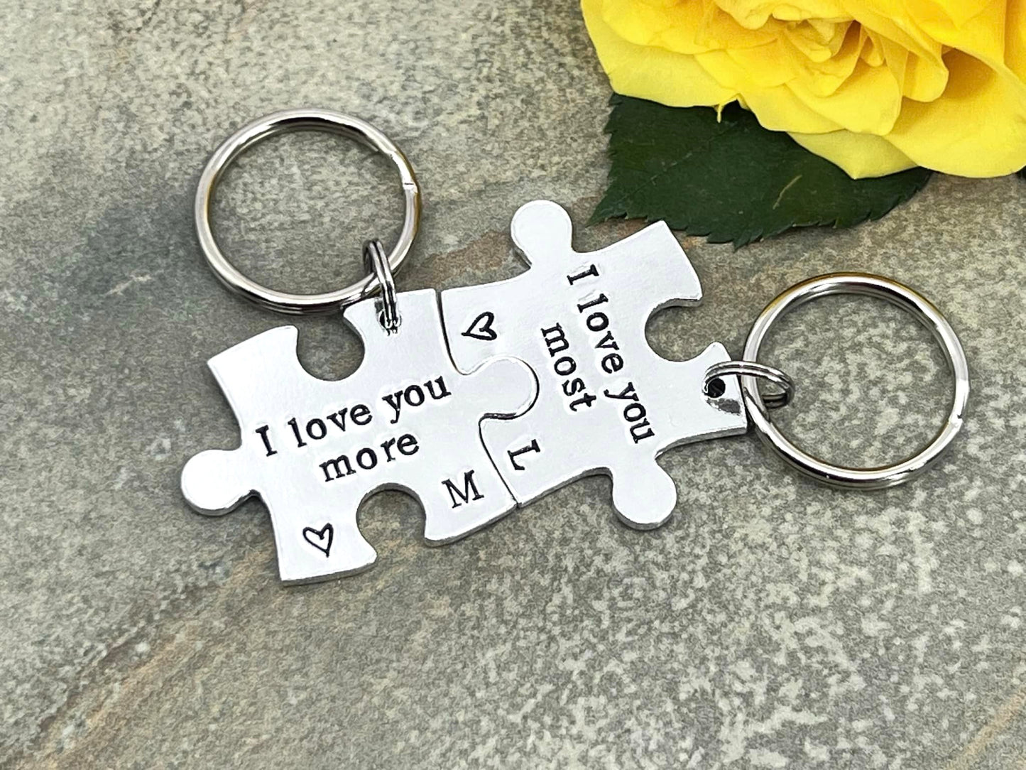 'I Love You More/Most' Puzzle Keyring Set