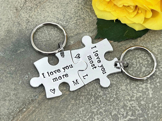 'I Love You More/Most' Puzzle Keyring Set