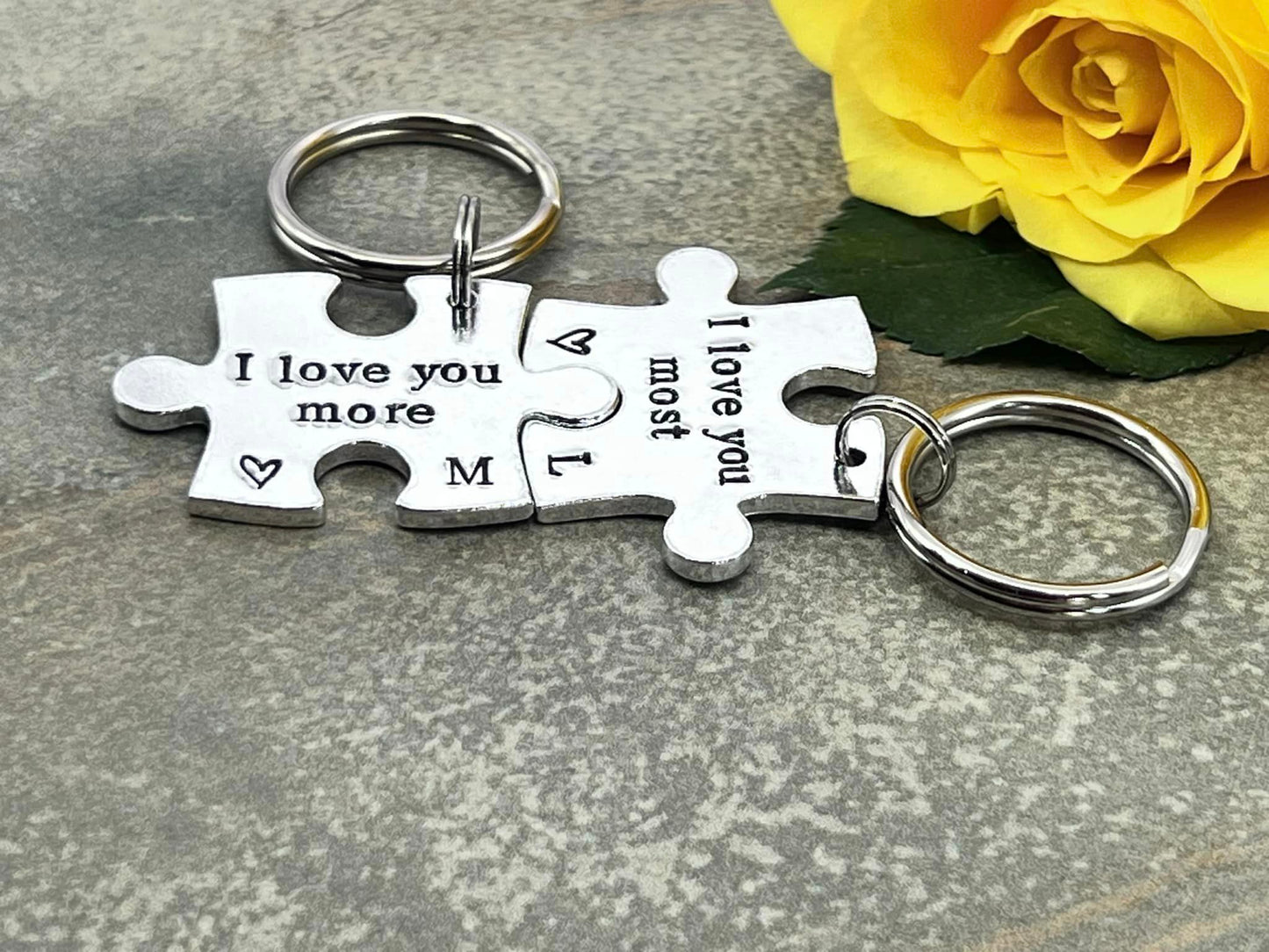 'I Love You More/Most' Puzzle Keyring Set