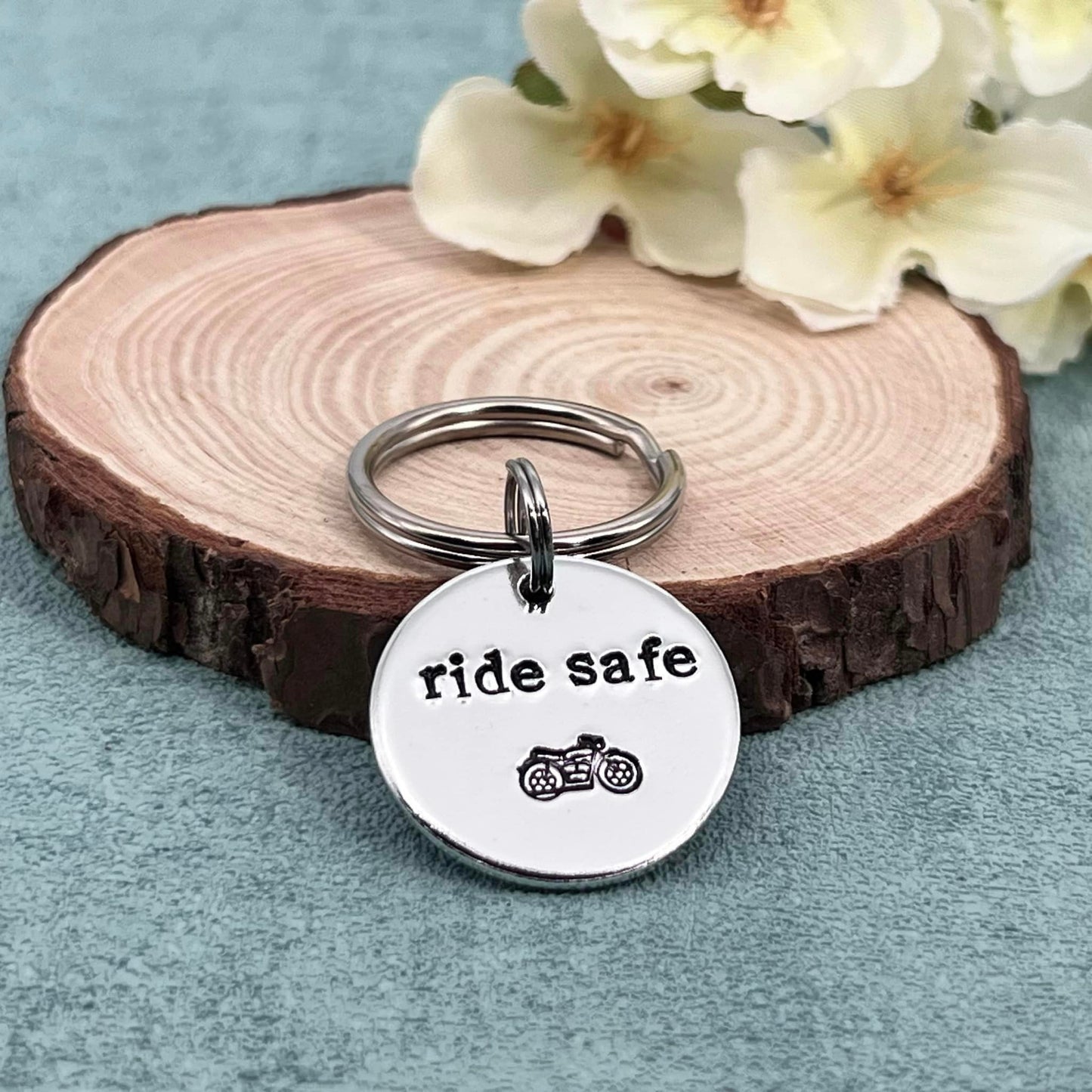 Motorbike Keyring, Biker Cycler Gift, Ride Safe Keyring, Valentines Gift for Him