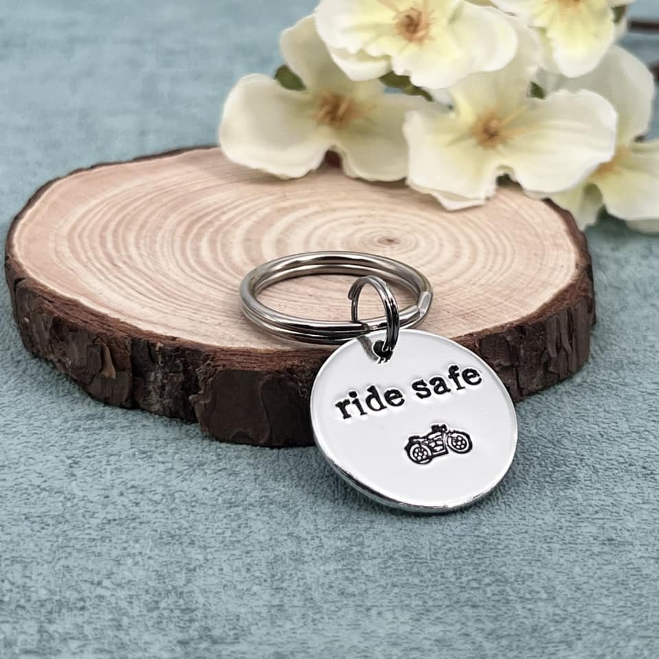 Motorbike Keyring, Biker Cycler Gift, Ride Safe Keyring, Valentines Gift for Him