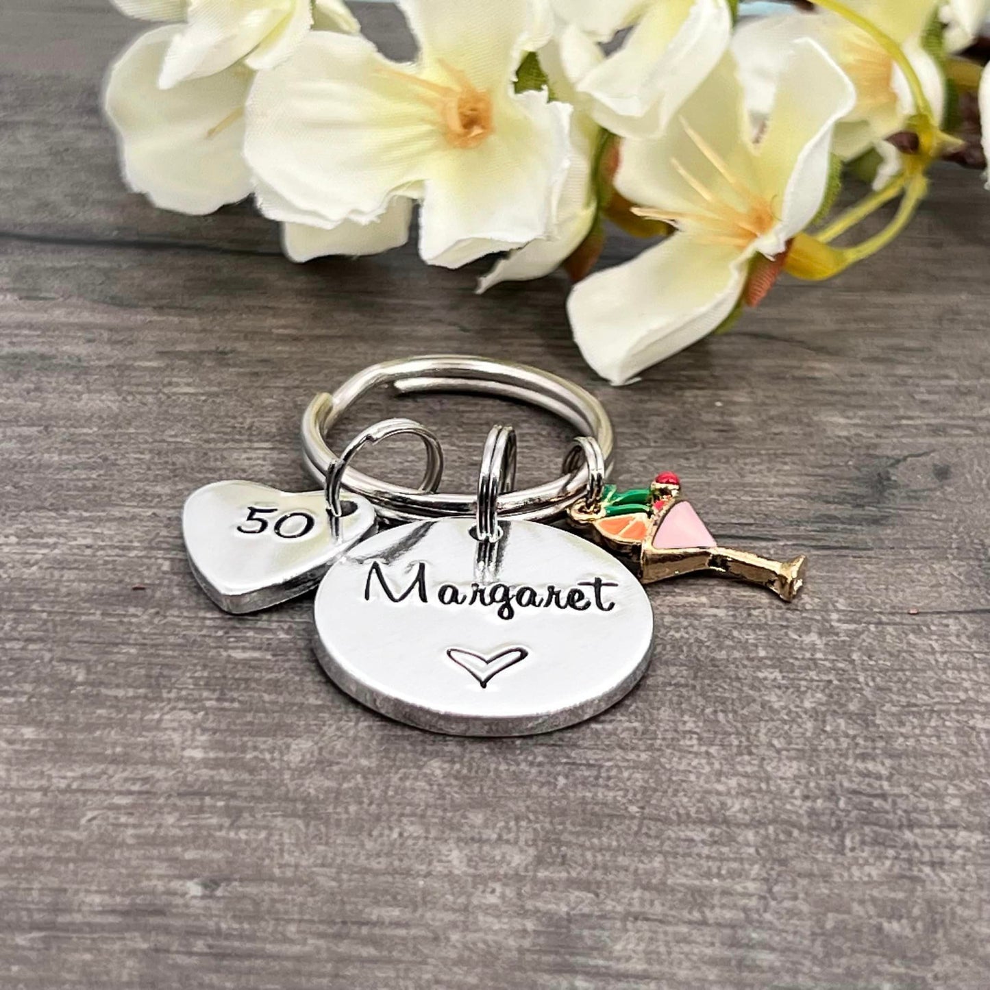 Womens 50th Birthday Gift, 50th Personalised Birthday Keyring for Her, Name Keyring