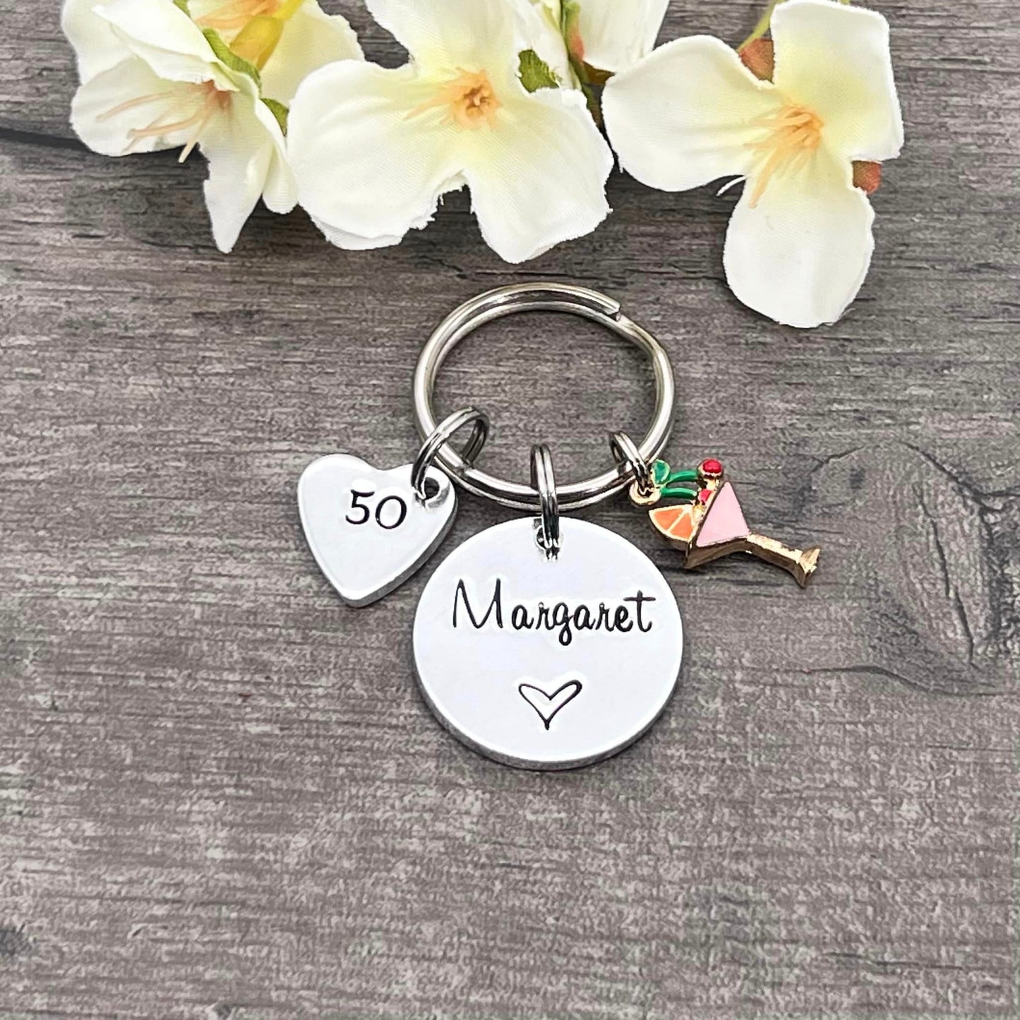 Womens 50th Birthday Gift, 50th Personalised Birthday Keyring for Her, Name Keyring