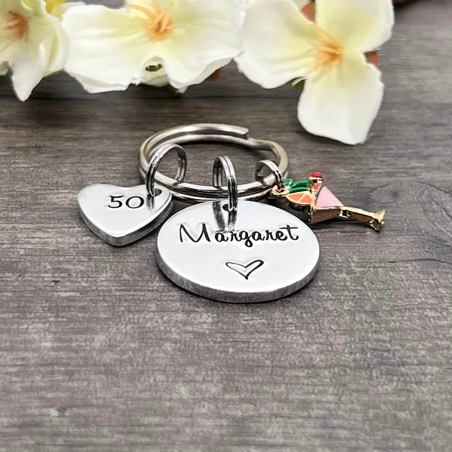 Womens 50th Birthday Gift, 50th Personalised Birthday Keyring for Her, Name Keyring