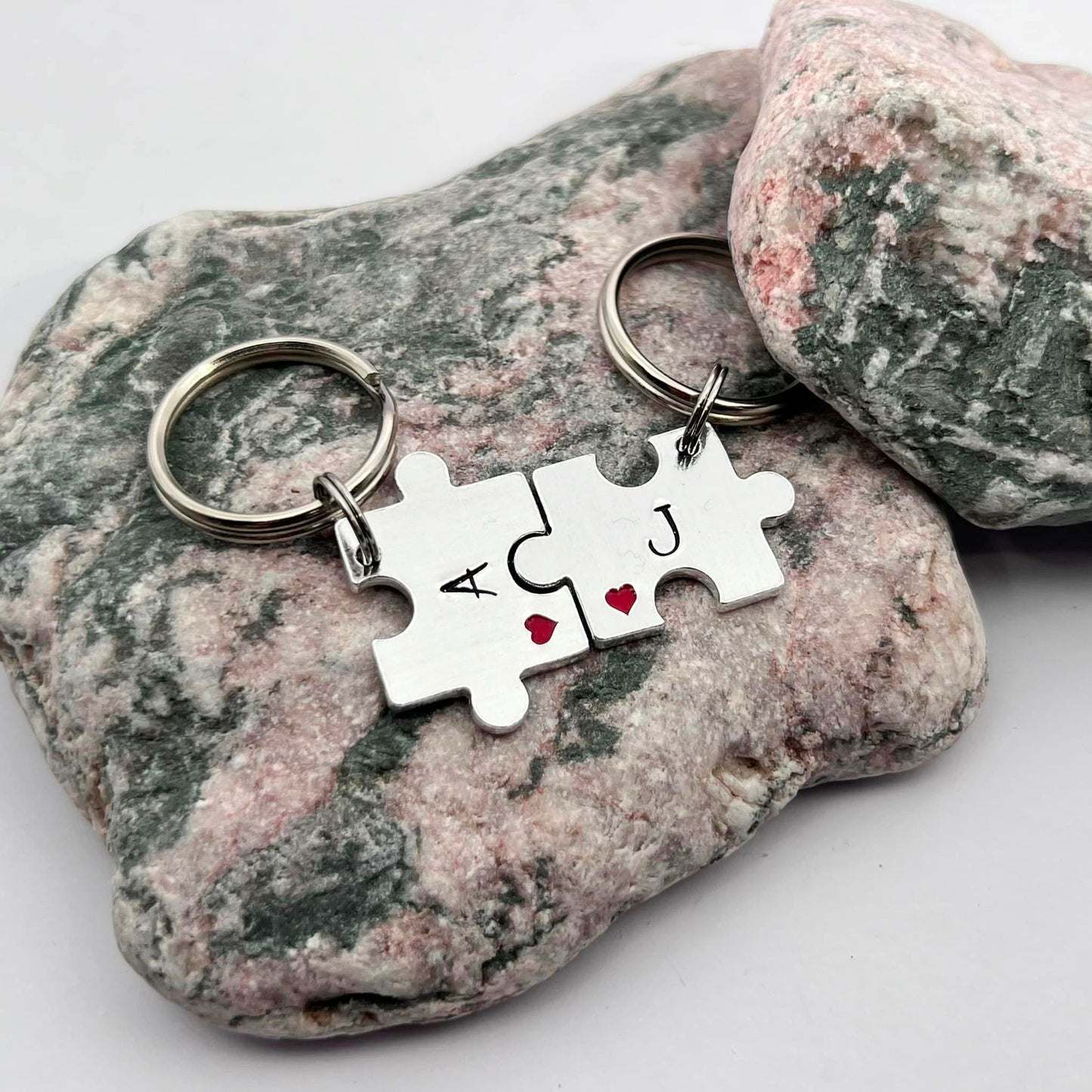 Personalised Initial Mini Puzzle Keyring, Couple's Gift