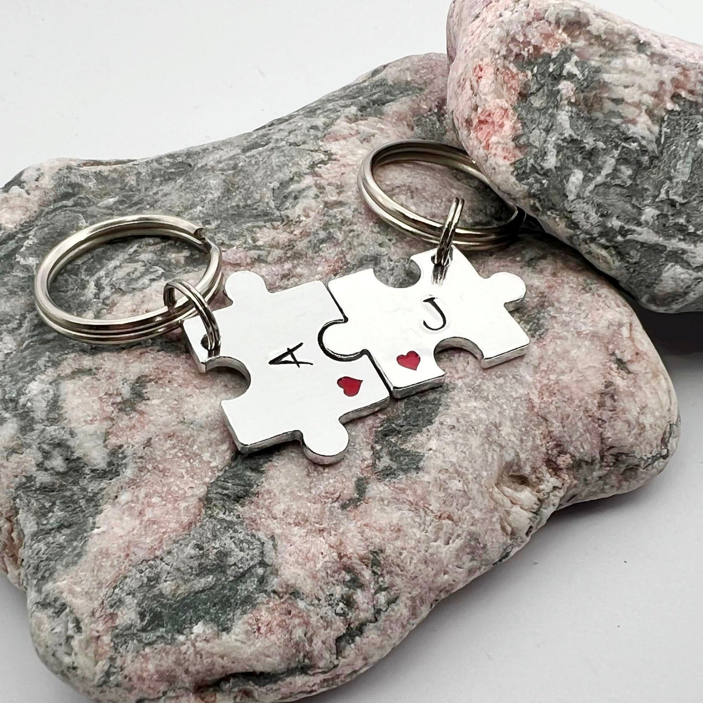 Personalised Initial Mini Puzzle Keyring, Couple's Gift