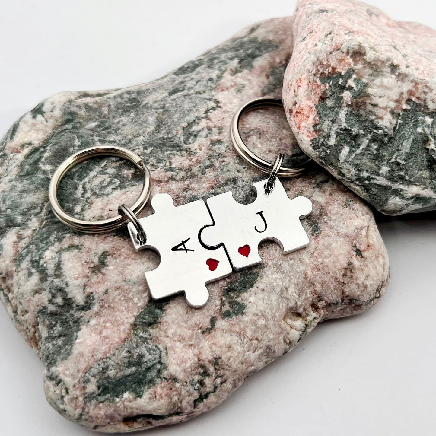 Personalised Initial Mini Puzzle Keyring, Couple's Gift