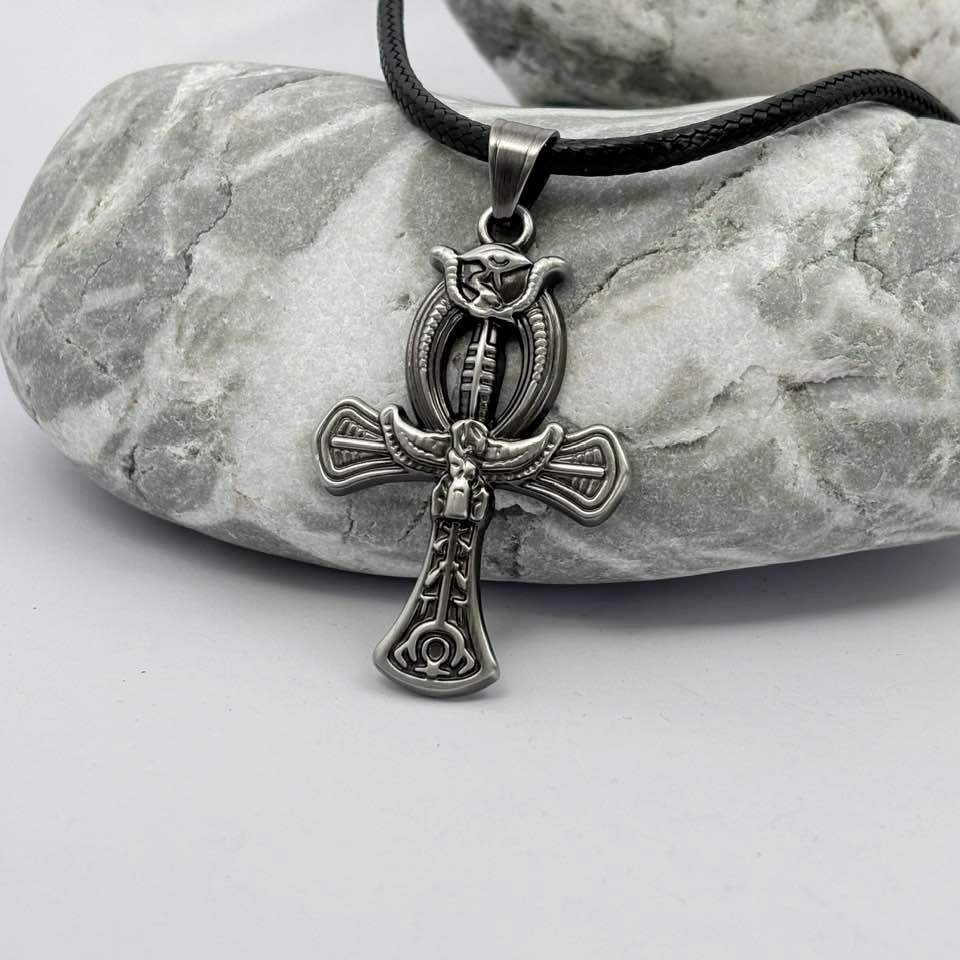 Large stainless steel cross pendant necklace