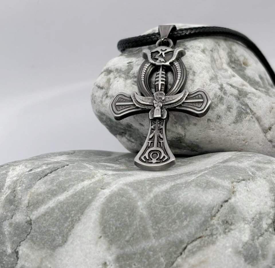 Large stainless steel cross pendant necklace