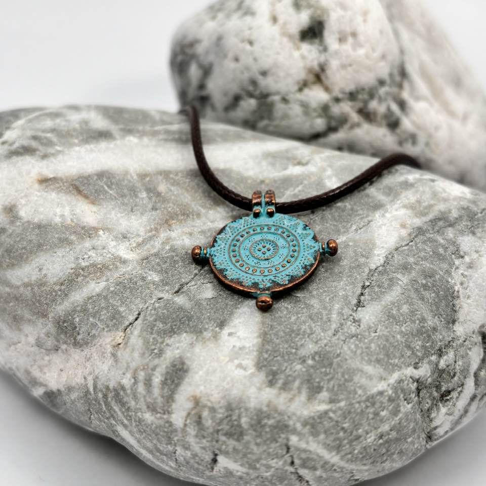 Patina Mandala Mariners compass antique copper pendant necklace