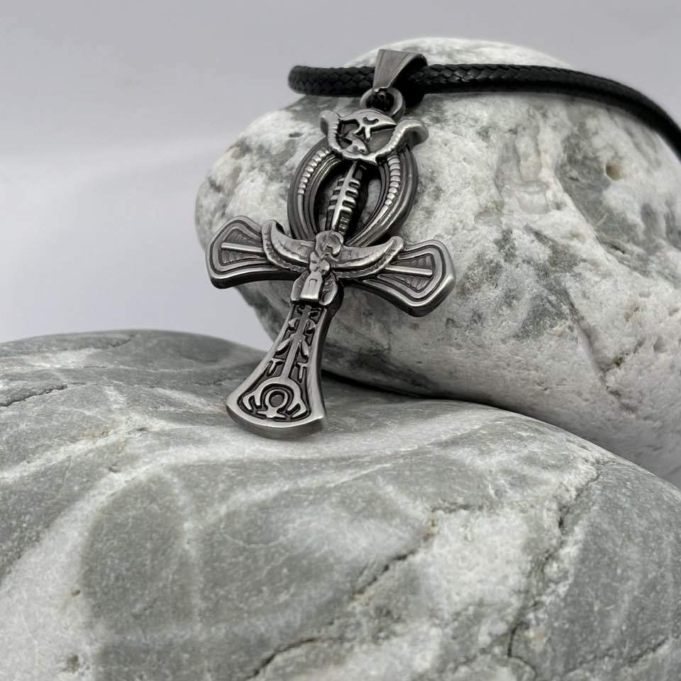 Large stainless steel cross pendant necklace
