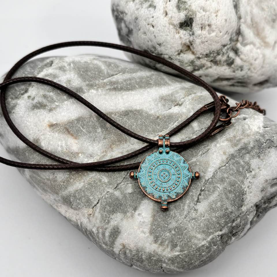Patina Mandala Mariners compass antique copper pendant necklace
