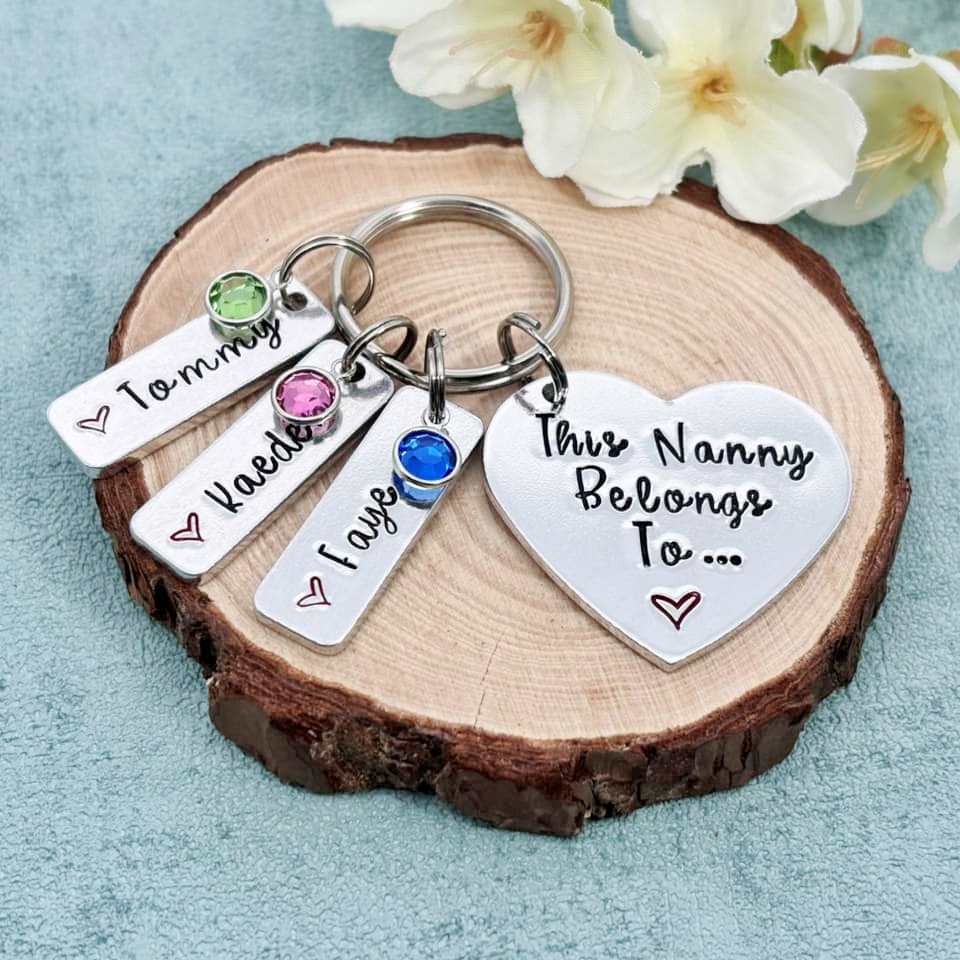 'This Nana belongs to' Nanny Keyring with Birthstones