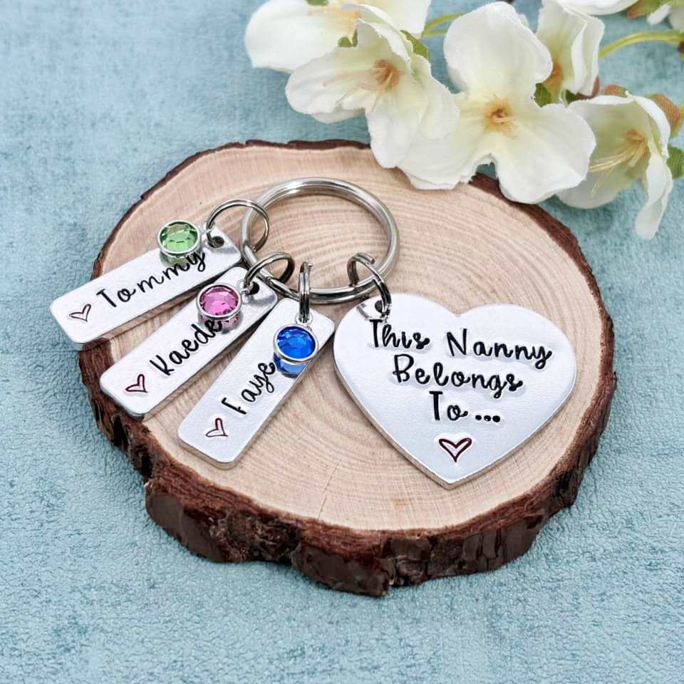 'This Nana belongs to' Nanny Keyring with Birthstones