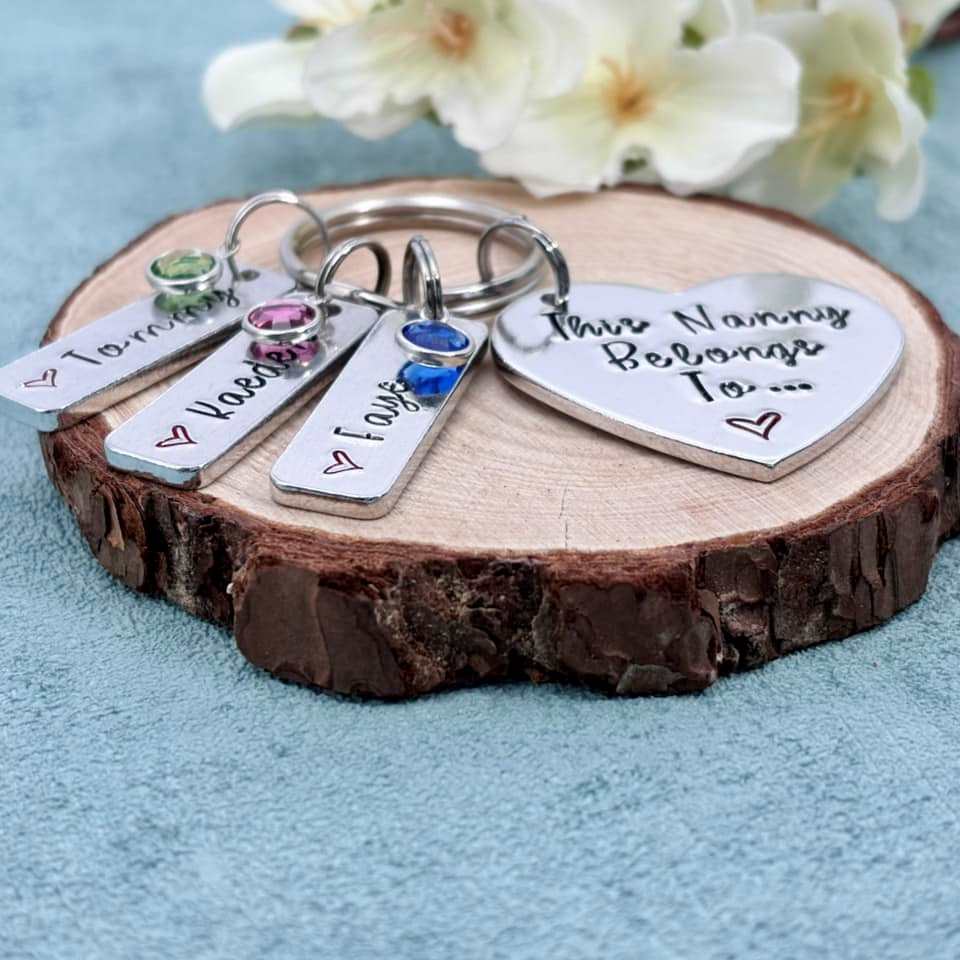 'This Nana belongs to' Nanny Keyring with Birthstones