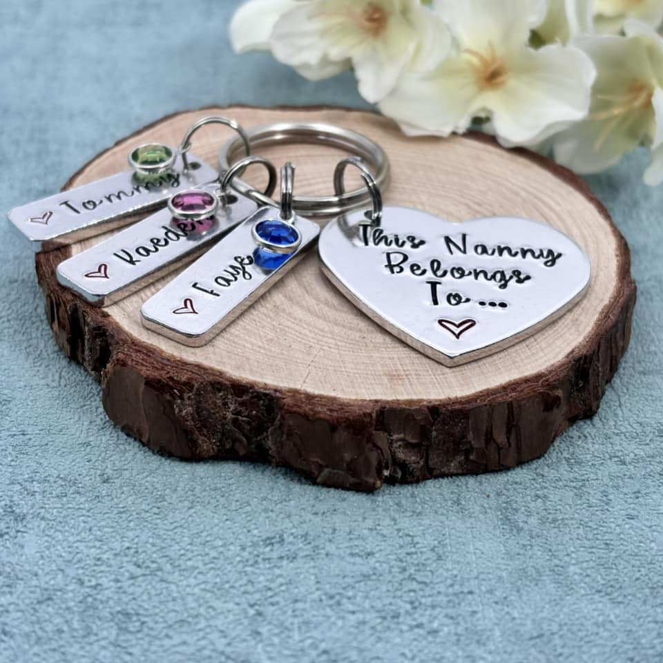 'This Nana belongs to' Nanny Keyring with Birthstones