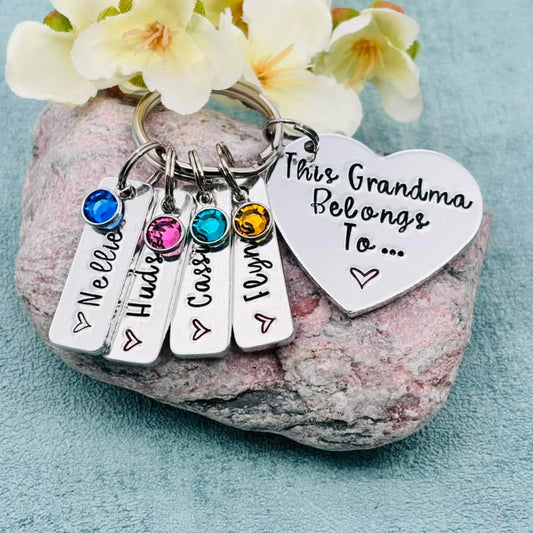 'This Grandma belongs to' Keyring with Birthstones