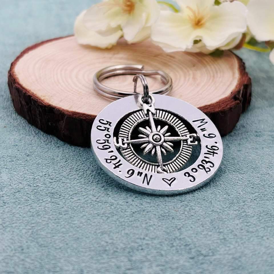 Coordinates Compass Keyring