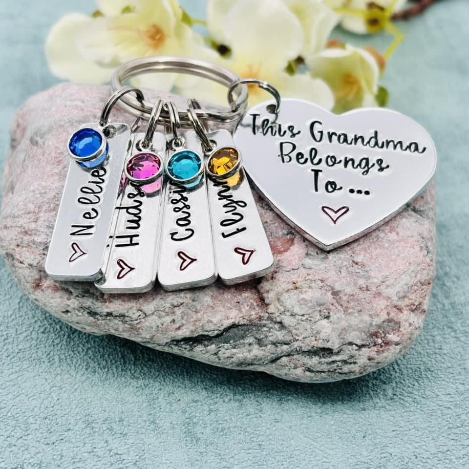 'This Grandma belongs to' Keyring with Birthstones