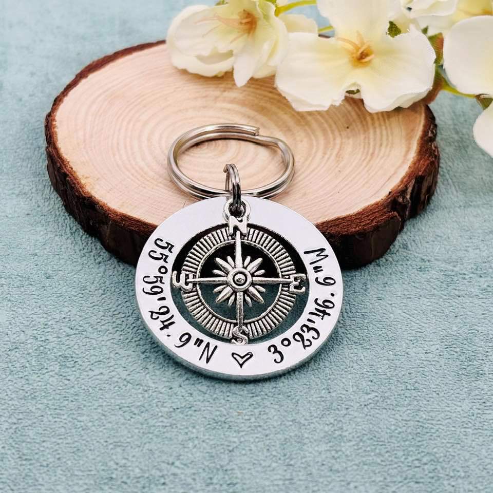 Coordinates Compass Keyring