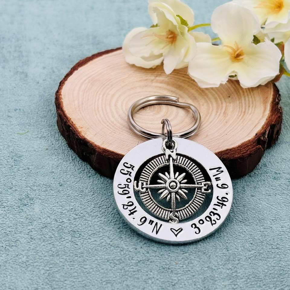 Coordinates Compass Keyring