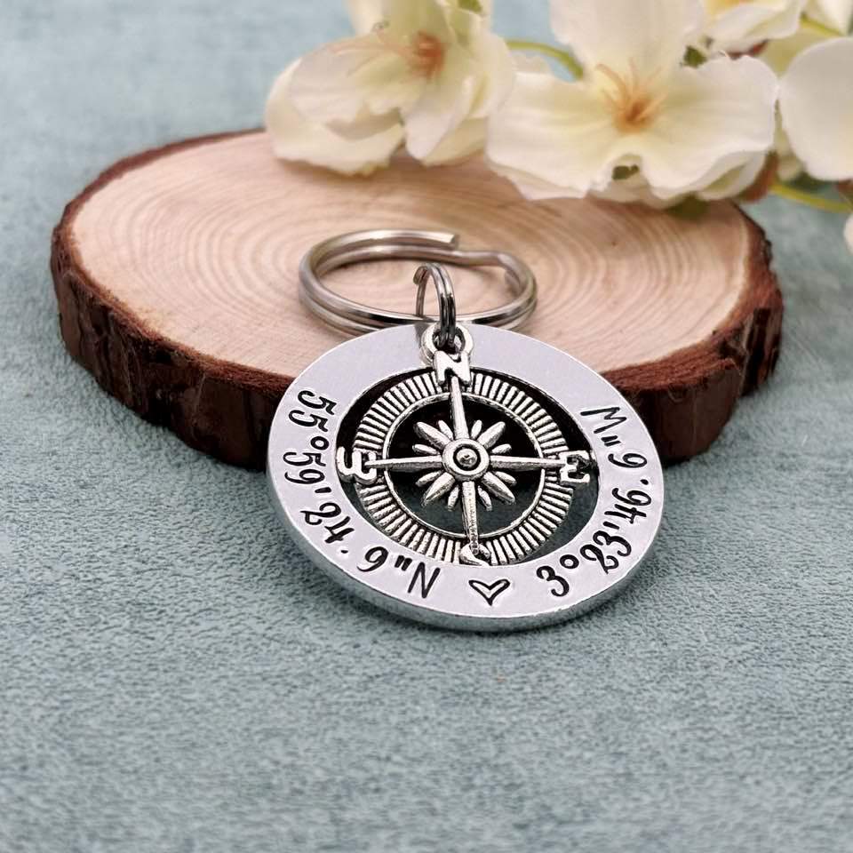 Coordinates Compass Keyring