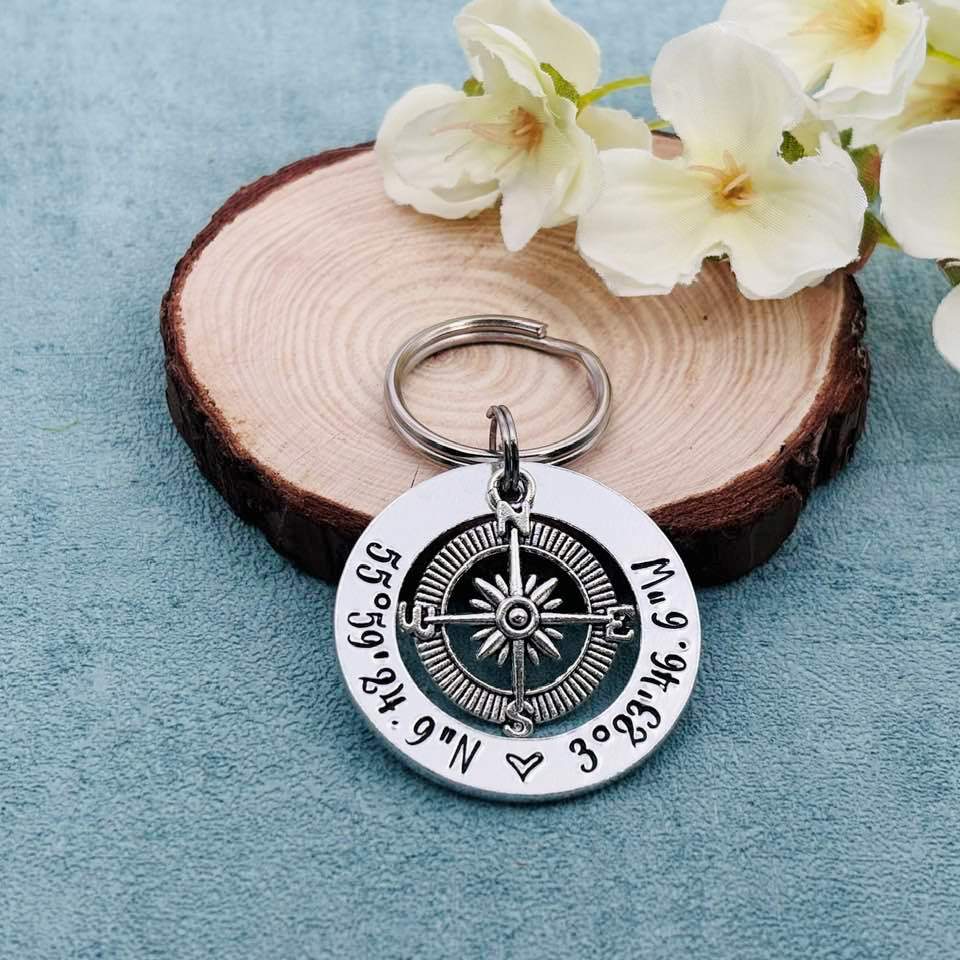 Coordinates Compass Keyring