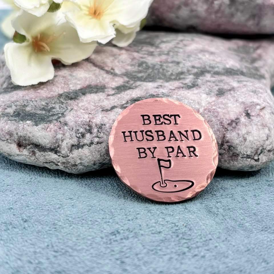 Best Husband By Par Copper Golf Ball Marker, 7th 22nd Wedding Anniversary Copper Gift for Him