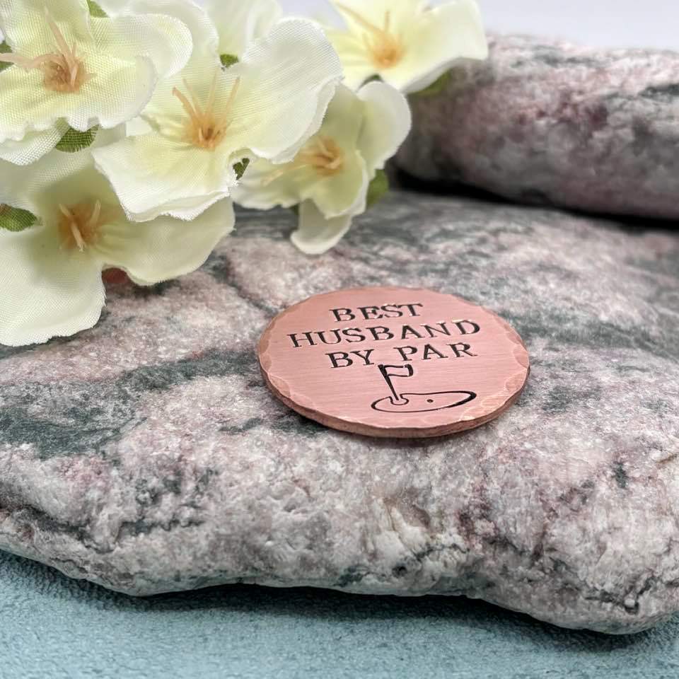 Best Husband By Par Copper Golf Ball Marker, 7th 22nd Wedding Anniversary Copper Gift for Him