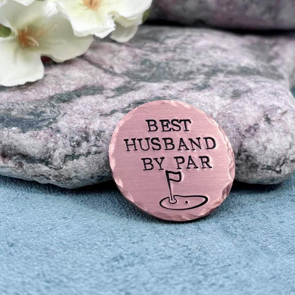 Best Husband By Par Copper Golf Ball Marker, 7th 22nd Wedding Anniversary Copper Gift for Him