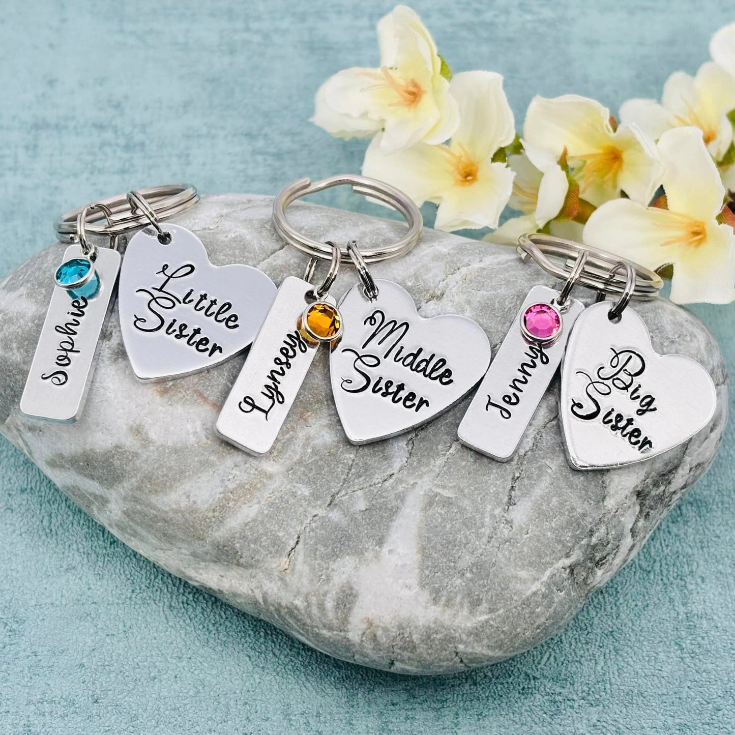 Sister's Keyring with Birthstones
