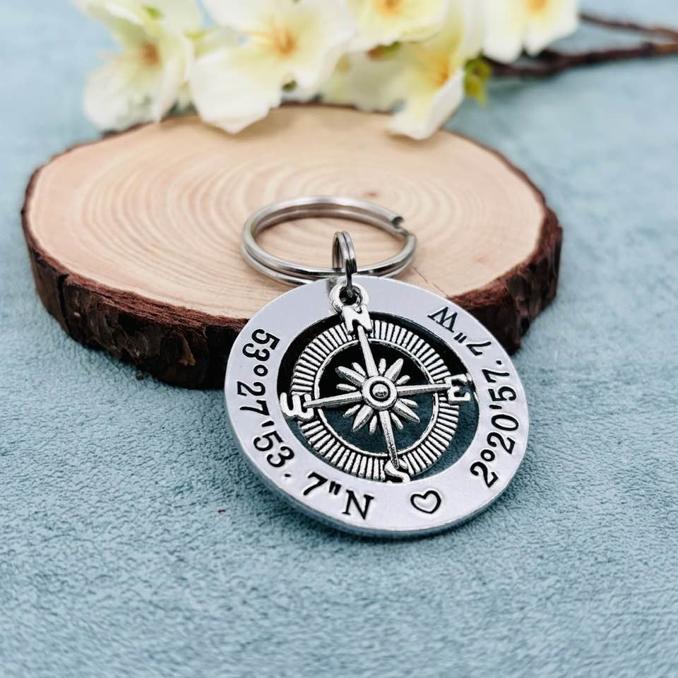 Coordinates Compass Keyring