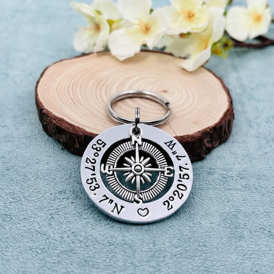 Coordinates Compass Keyring