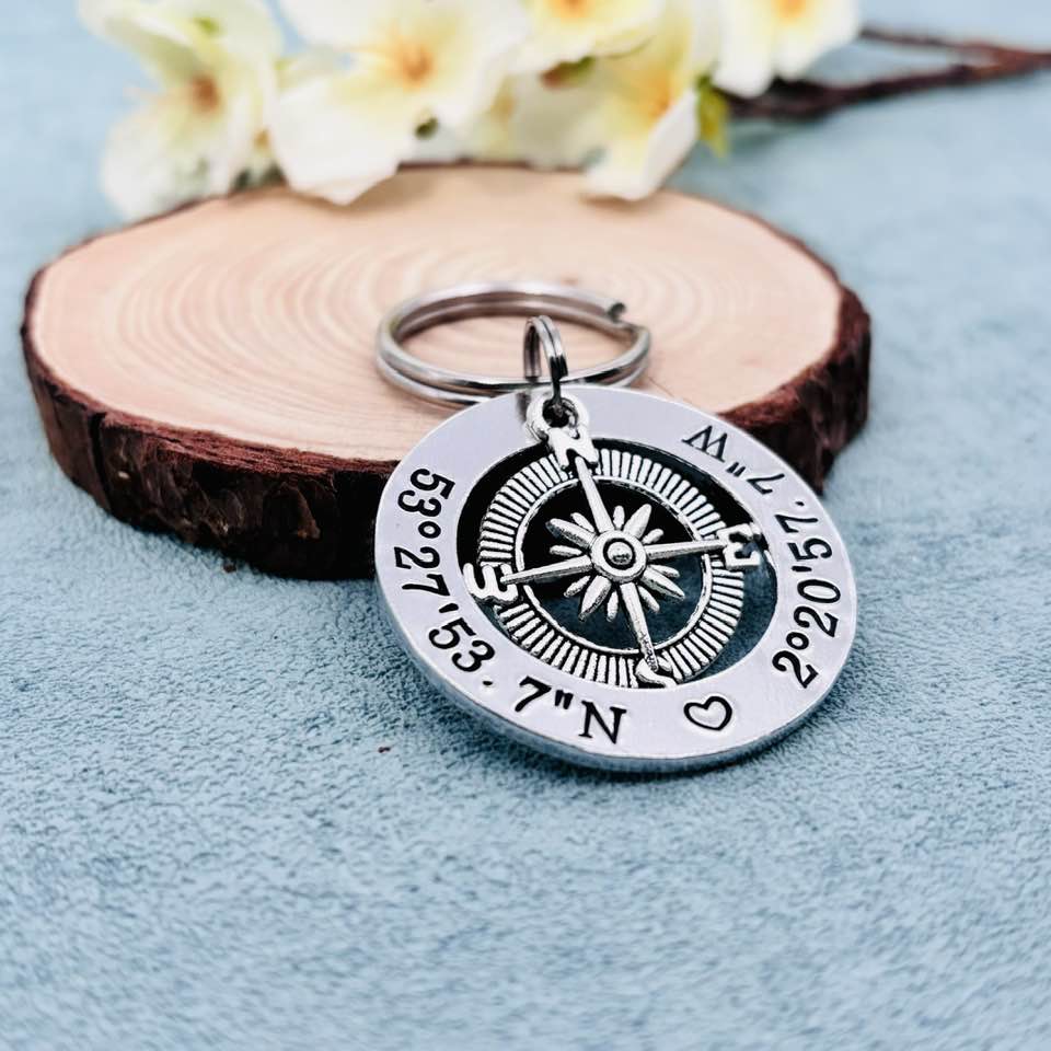 Coordinates Compass Keyring