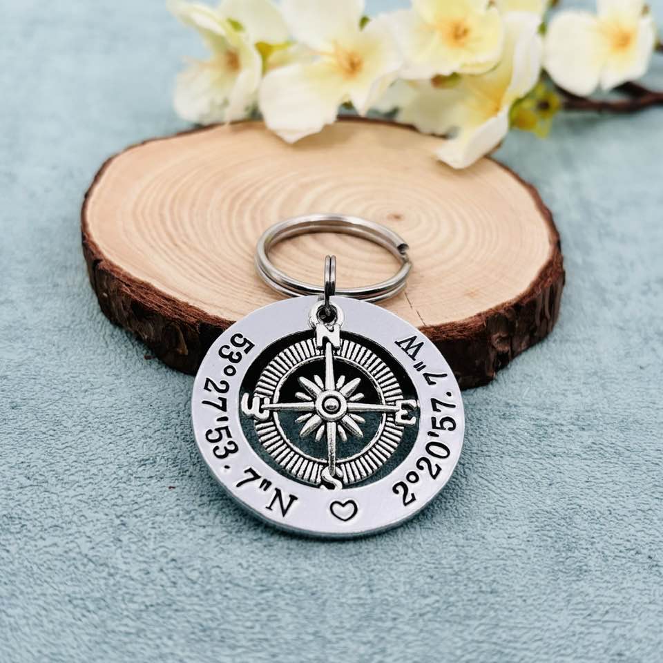 Coordinates Compass Keyring