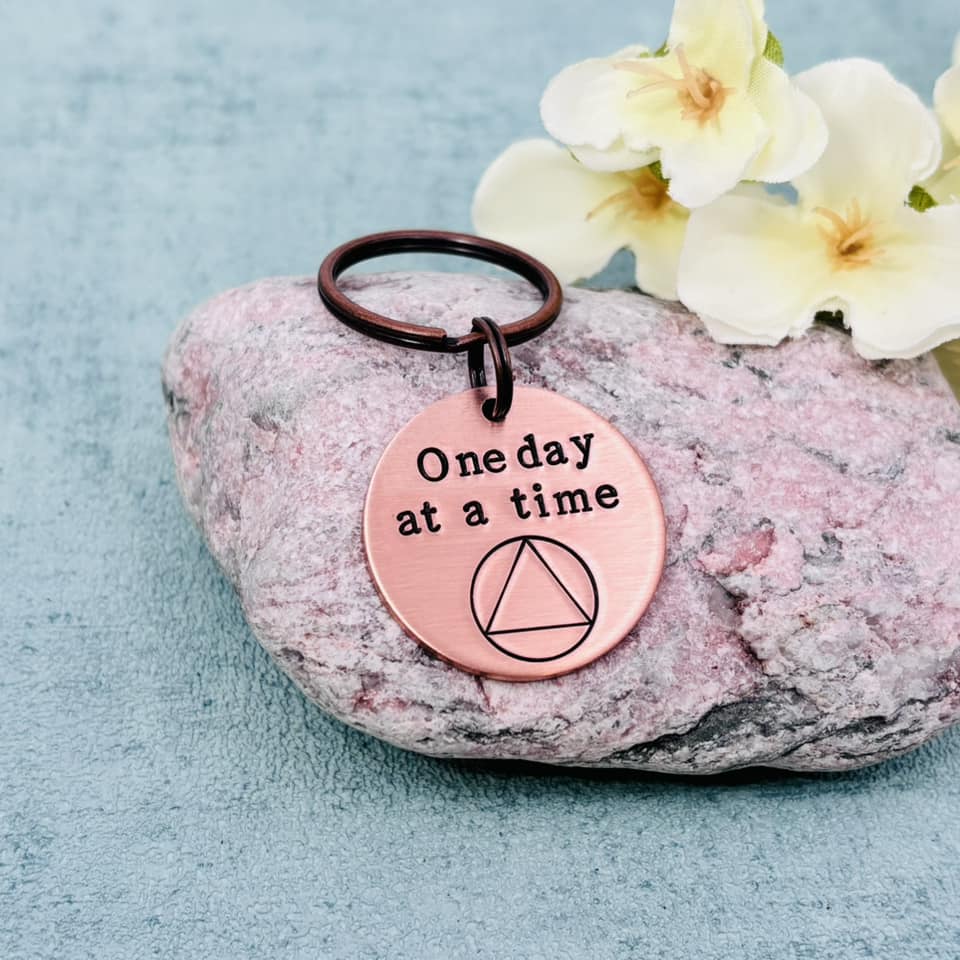 Personalised Sobriety Copper Keyring/Token