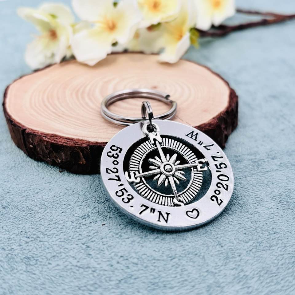 Coordinates Compass Keyring
