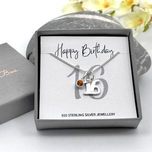 Sterling Silver 16th Birthday Necklace with Birthstone