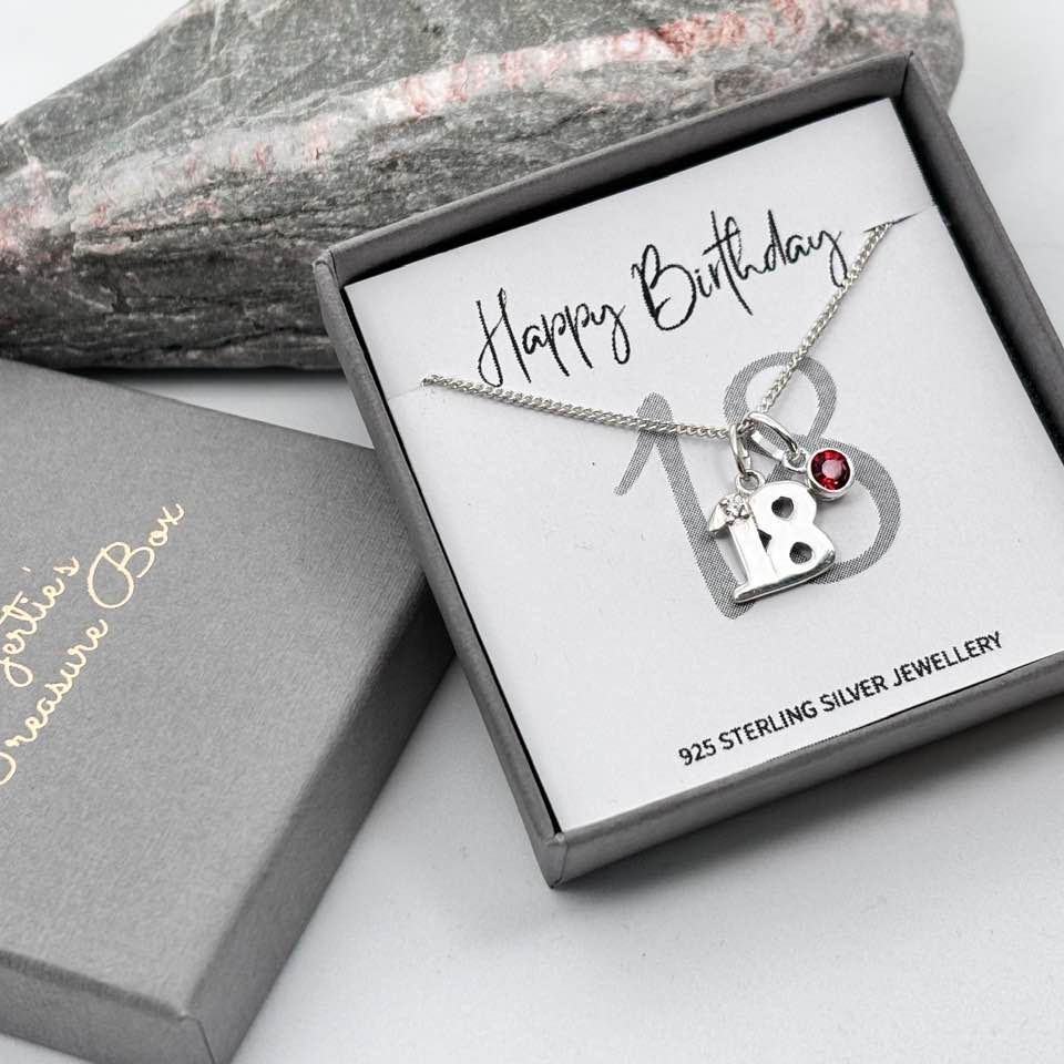 Sterling Silver 18th Birthday Necklace with Birthstone