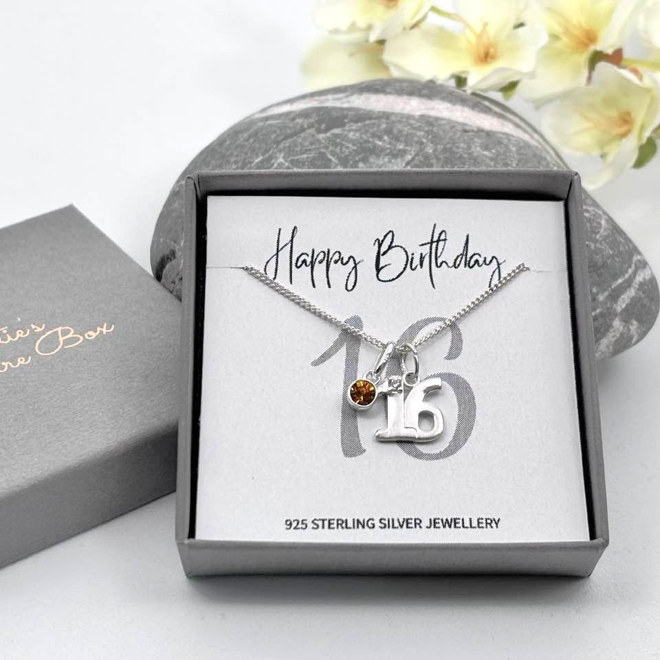 Sterling Silver 16th Birthday Necklace with Birthstone